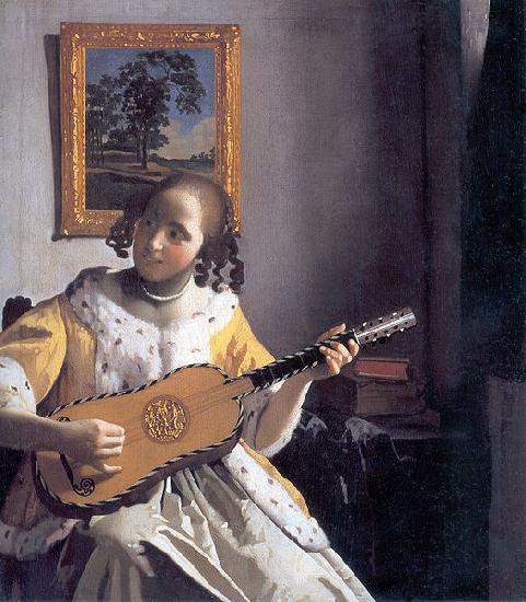 Johannes Vermeer Youg woman playing a guitar oil painting image